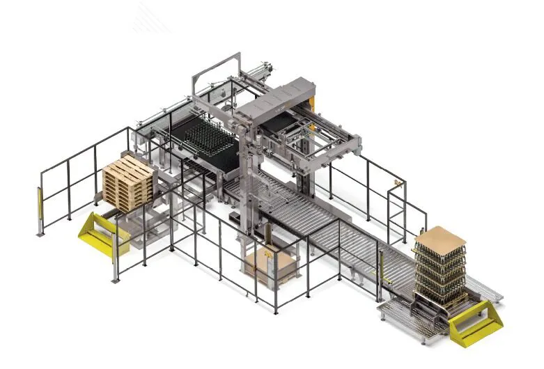 Paletizēšanas mezgla 3D modelis ar konveijeriem